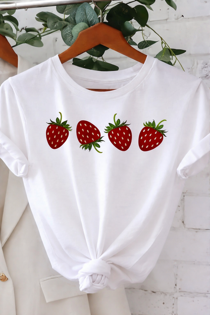 Strawberry Graphic T-Shirt for Women | Cute Minimal Aesthetic Cotton Tee by Pd Clori