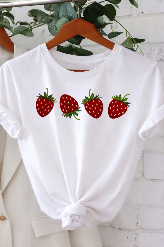 Strawberry Graphic T-Shirt for Women | Cute Minimal Aesthetic Cotton Tee by Pd Clori