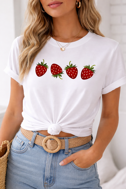 Strawberry Graphic T-Shirt for Women | Cute Minimal Aesthetic Cotton Tee by Pd Clori