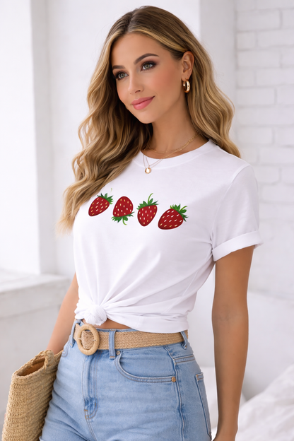 Strawberry Graphic T-Shirt for Women | Cute Minimal Aesthetic Cotton Tee by Pd Clori