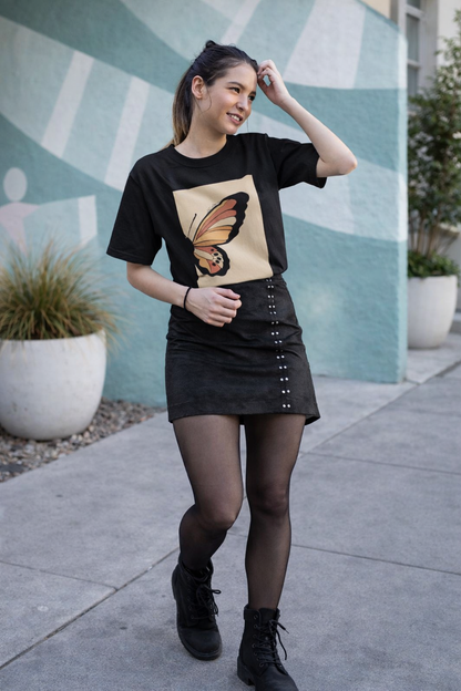 Butterfly Graphic T-Shirt for Women | Minimal Aesthetic Black Cotton Tee by Pd Clori