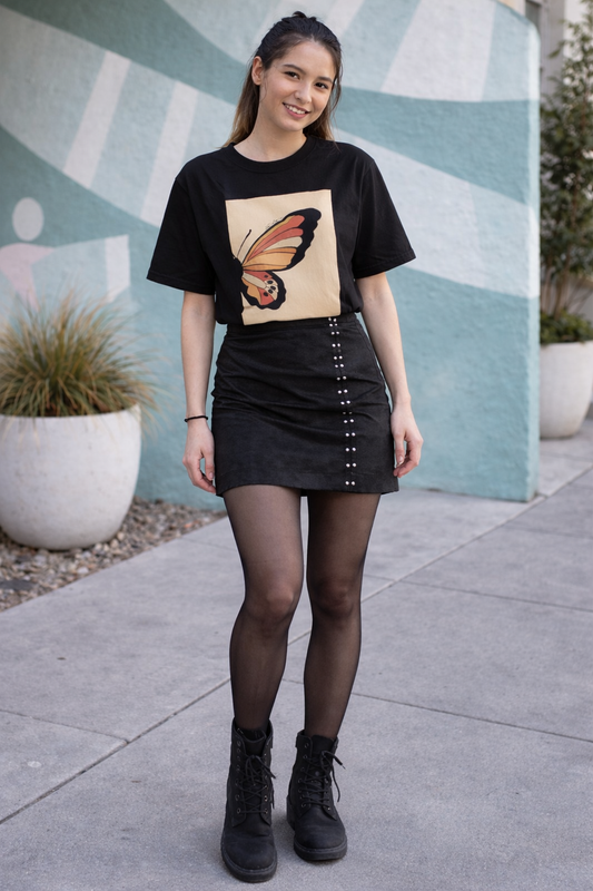Butterfly Graphic T-Shirt for Women | Minimal Aesthetic Black Cotton Tee by Pd Clori