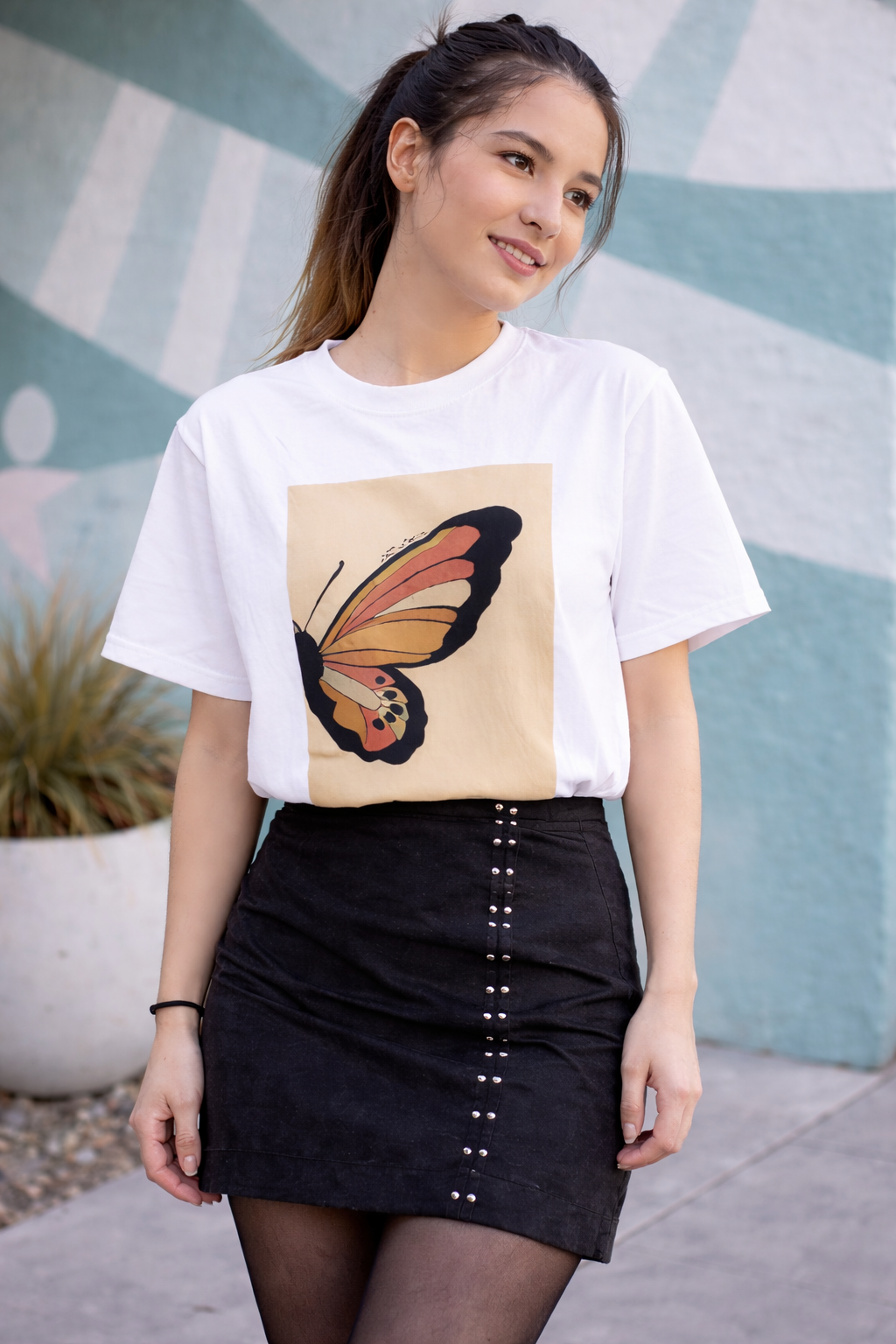 Butterfly Graphic T-Shirt for Women | Minimal Aesthetic Black Cotton Tee by Pd Clori