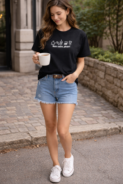 More Coffee, Please! Minimal Graphic Black T-Shirt