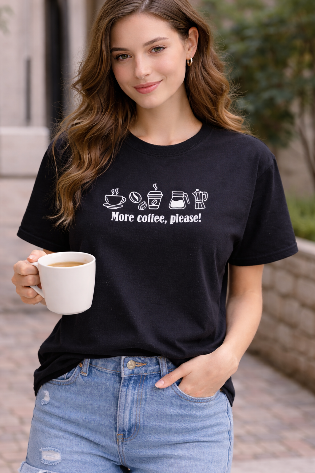 More Coffee, Please! Minimal Graphic Black T-Shirt