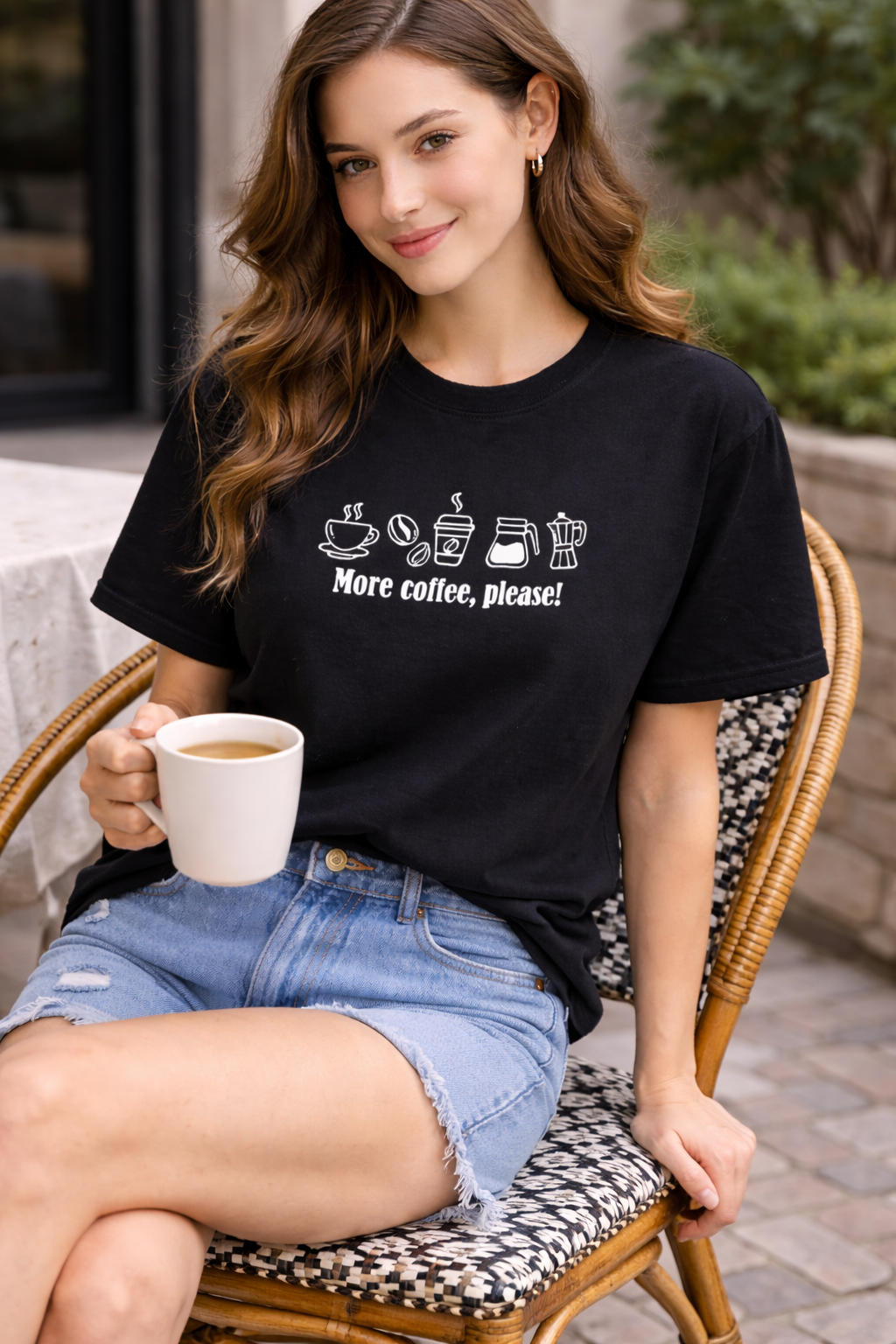 More Coffee, Please! Minimal Graphic Black T-Shirt