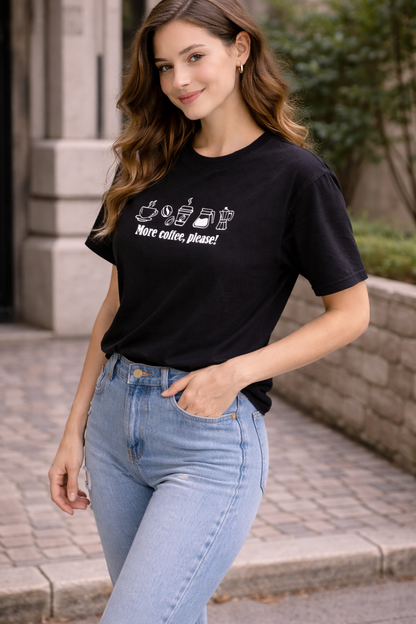 More Coffee, Please! Minimal Graphic Black T-Shirt