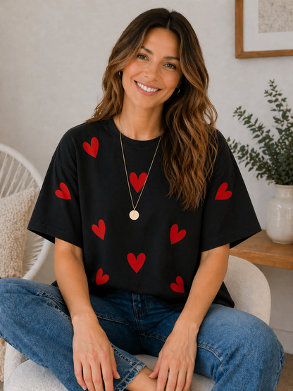 Minimal Heart Print Oversized T-Shirt for Women | Soft Cotton Casual Tee