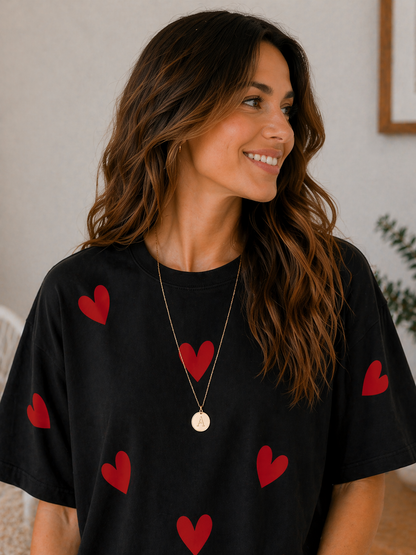 Minimal Heart Print Oversized T-Shirt for Women | Soft Cotton Casual Tee