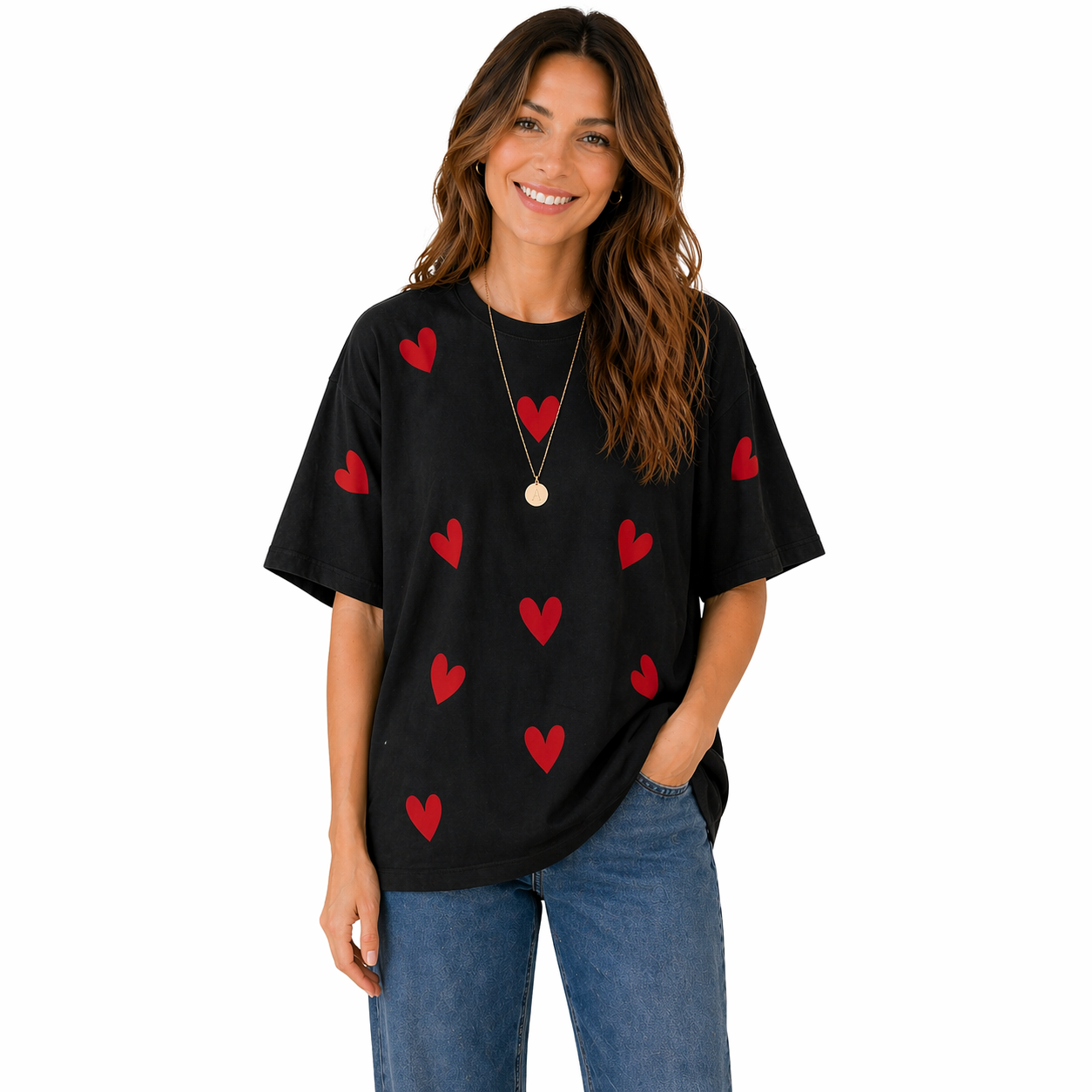 Minimal Heart Print Oversized T-Shirt for Women | Soft Cotton Casual Tee