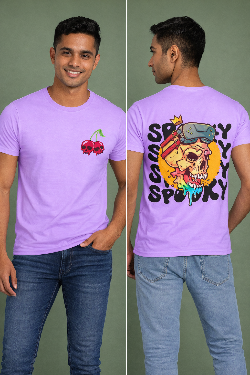 Spooky Skull Graphic Lavender T-Shirt for Men | Street Style Statement Tee by Pd Clori