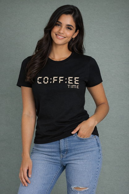 Coffee Time Black Graphic T-Shirt for Women | Minimal Aesthetic Tee by Pd Clori
