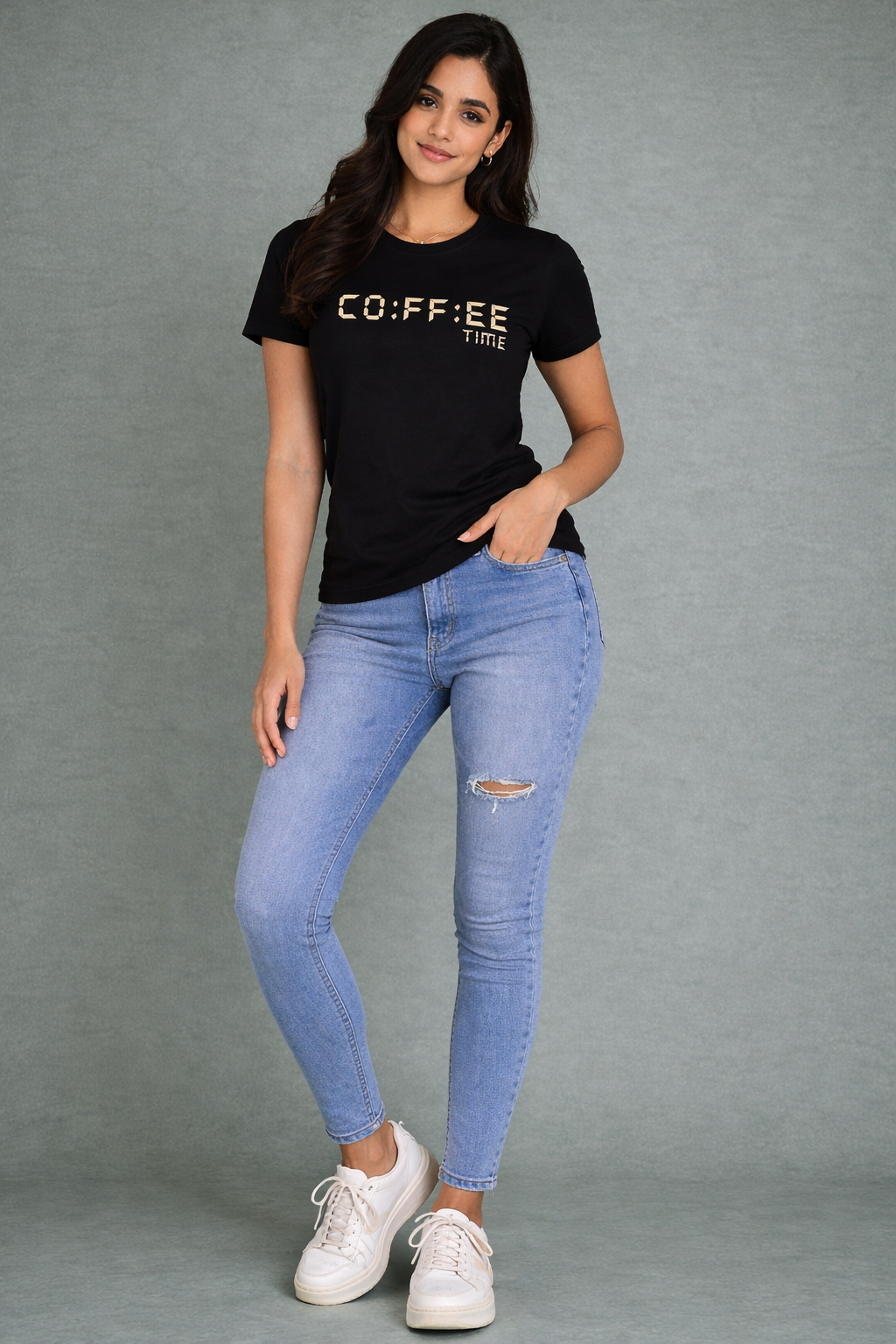 Coffee Time Black Graphic T-Shirt for Women | Minimal Aesthetic Tee by Pd Clori