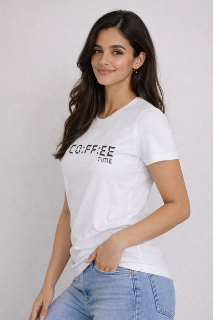 Coffee Time Black Graphic T-Shirt for Women | Minimal Aesthetic Tee by Pd Clori