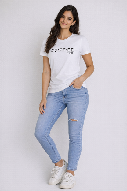 Coffee Time Black Graphic T-Shirt for Women | Minimal Aesthetic Tee by Pd Clori