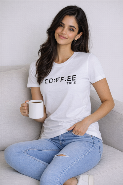 Coffee Time Black Graphic T-Shirt for Women | Minimal Aesthetic Tee by Pd Clori