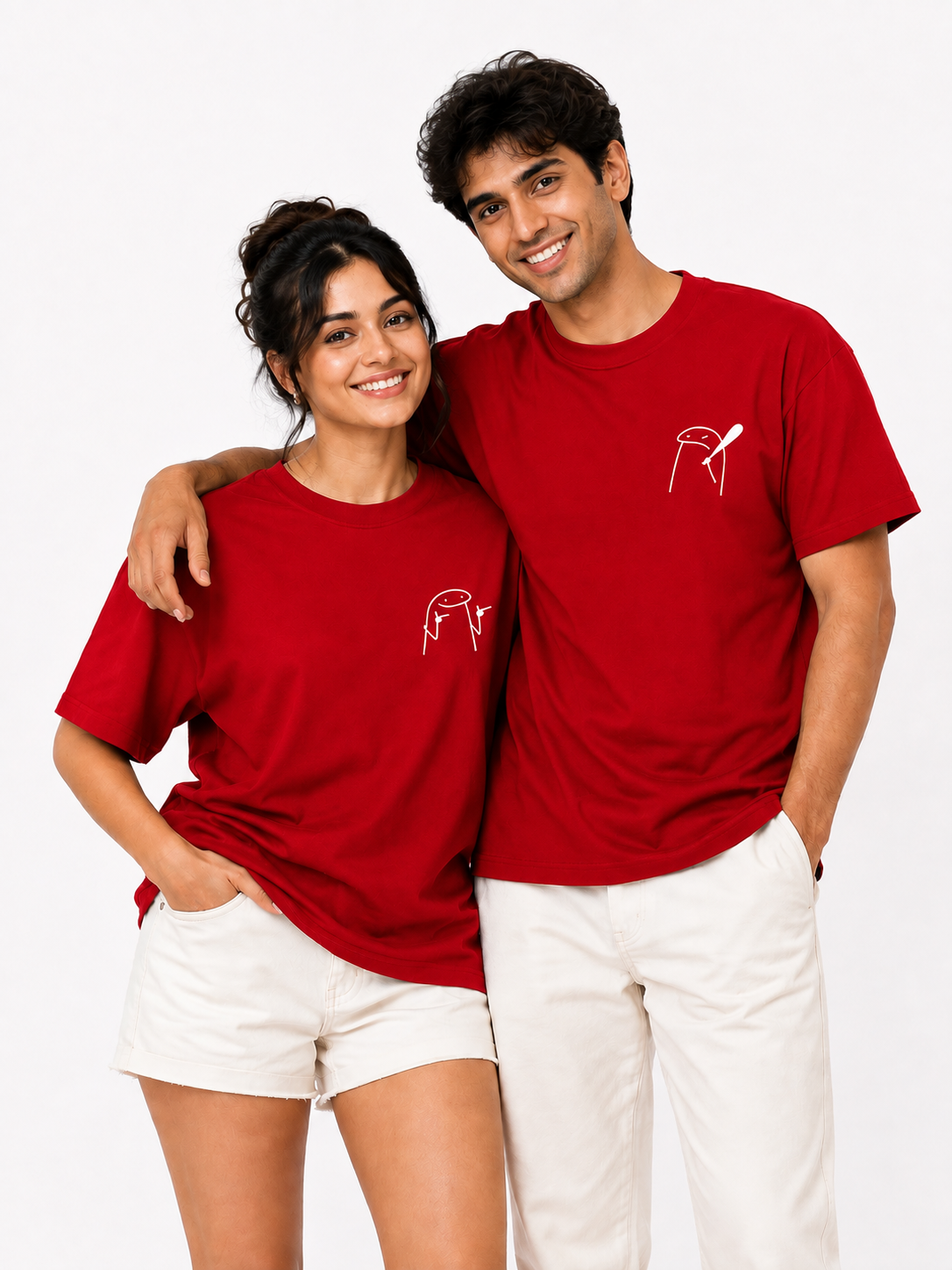 Unisex Black Couple Printed T-Shirt – Minimal Cartoon Graphic Tee