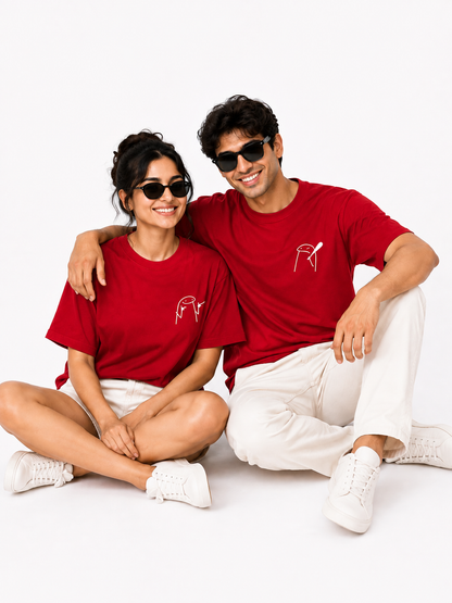 Unisex Black Couple Printed T-Shirt – Minimal Cartoon Graphic Tee