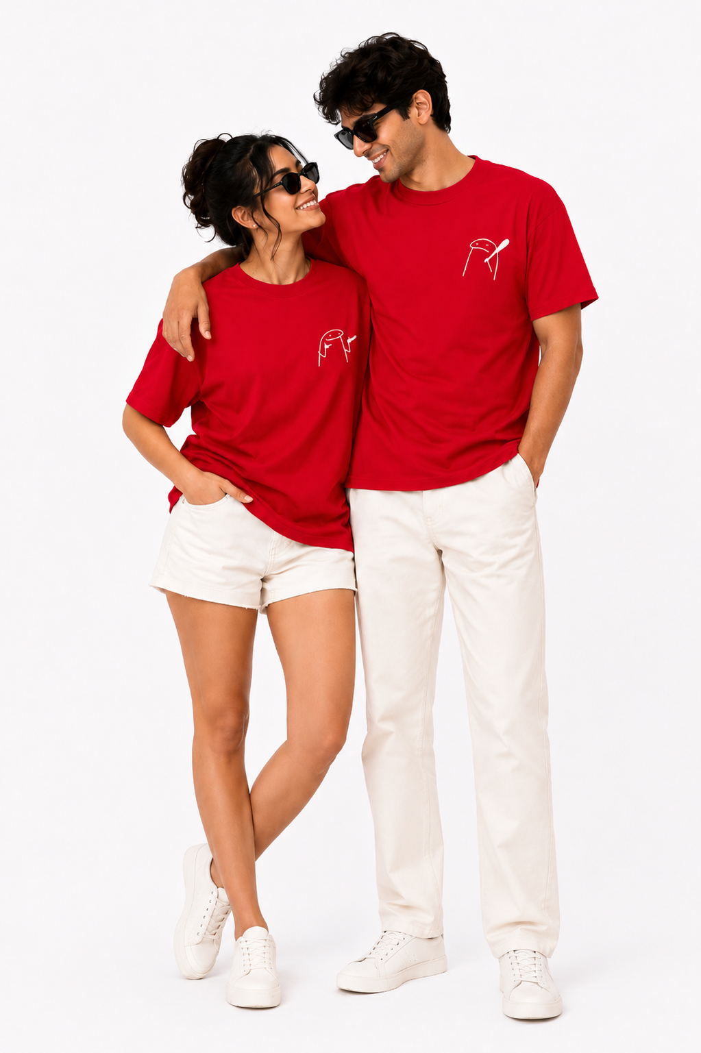 Unisex Black Couple Printed T-Shirt – Minimal Cartoon Graphic Tee