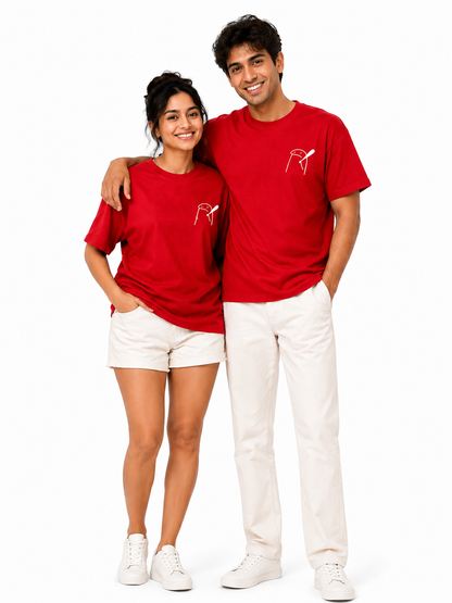 Unisex Black Couple Printed T-Shirt – Minimal Cartoon Graphic Tee