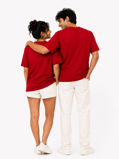 Unisex Black Couple Printed T-Shirt – Minimal Cartoon Graphic Tee