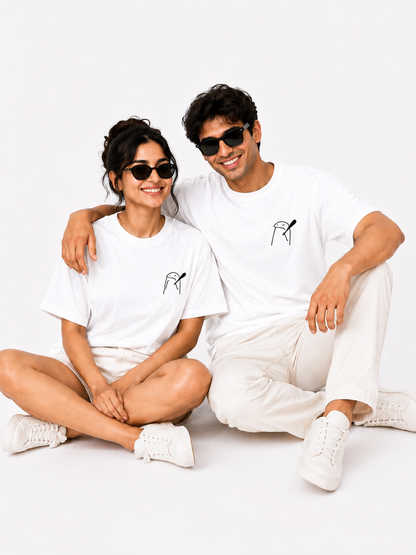 Unisex Black Couple Printed T-Shirt – Minimal Cartoon Graphic Tee
