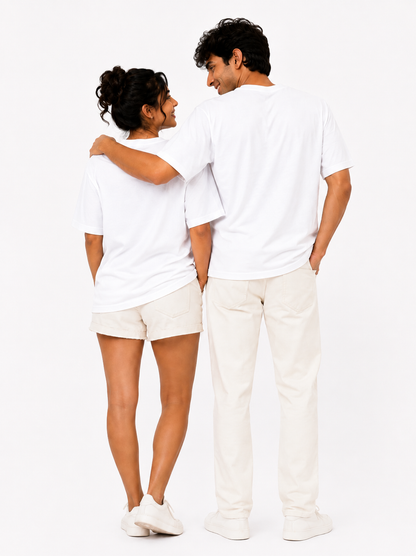 Unisex Black Couple Printed T-Shirt – Minimal Cartoon Graphic Tee