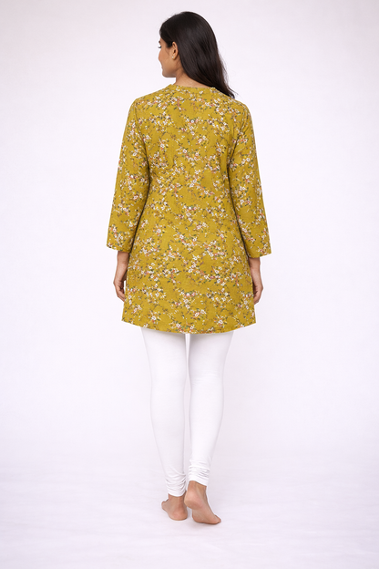 Mustard Floral Printed Straight Kurti for Women | Minimal Everyday Elegance by Pd Clori