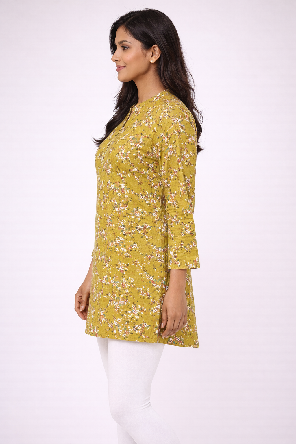 Mustard Floral Printed Straight Kurti for Women | Minimal Everyday Elegance by Pd Clori