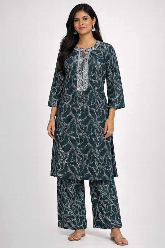 Elegant Bottle Green Printed Kurta Set for Women | Minimal Ethnic Style by Pd Clori