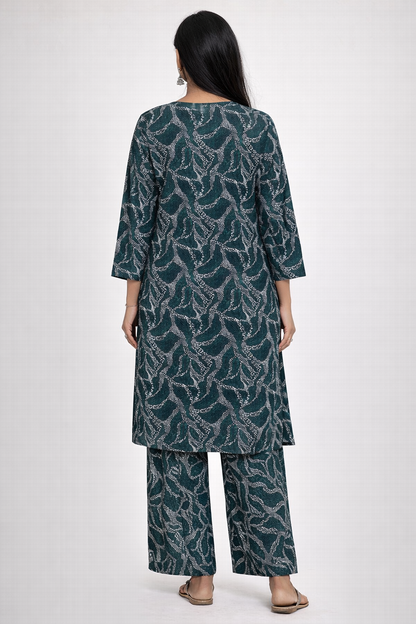 Elegant Bottle Green Printed Kurta Set for Women | Minimal Ethnic Style by Pd Clori