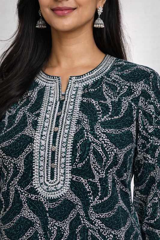 Elegant Bottle Green Printed Kurta Set for Women | Minimal Ethnic Style by Pd Clori