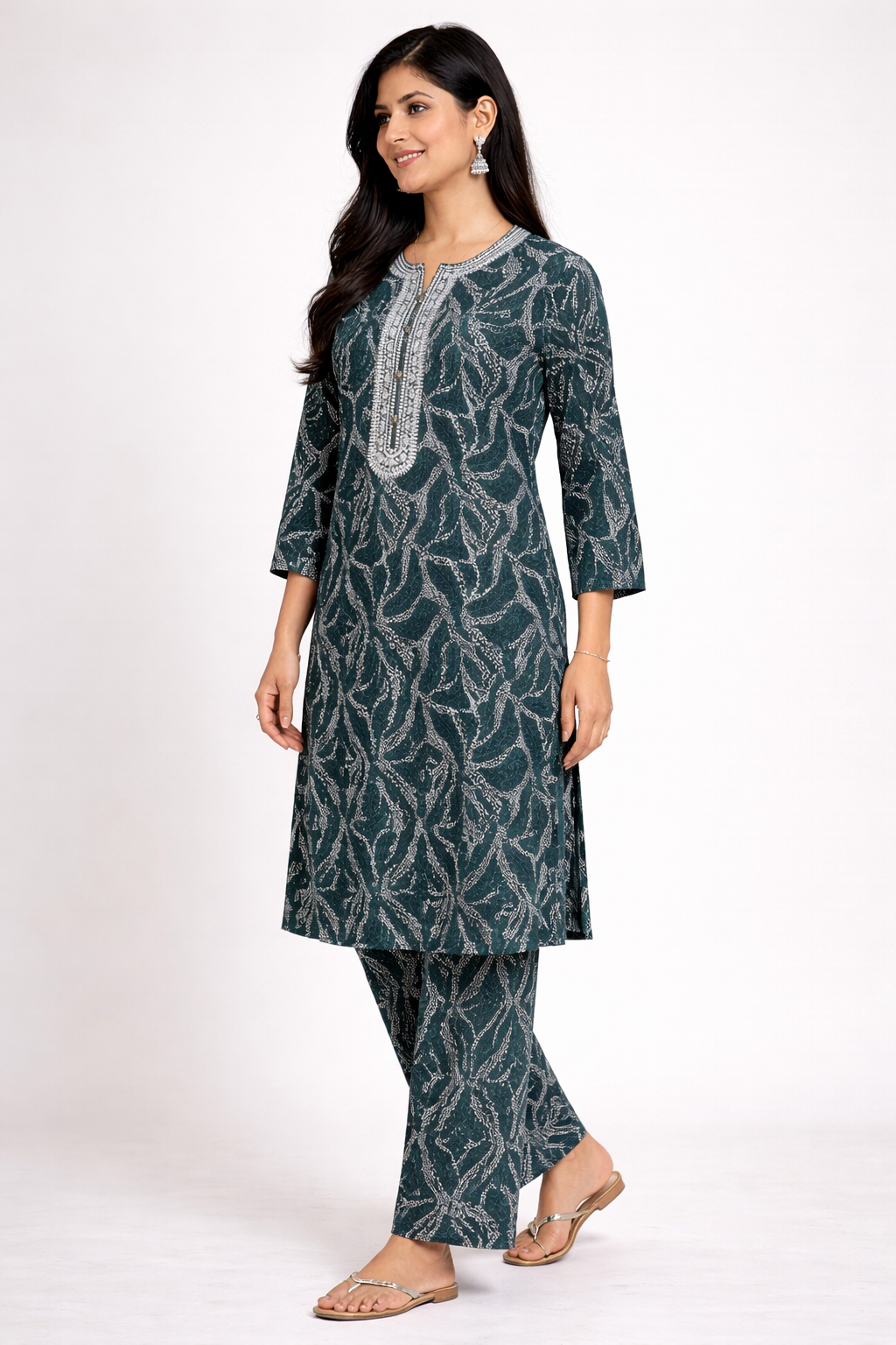 Elegant Bottle Green Printed Kurta Set for Women | Minimal Ethnic Style by Pd Clori