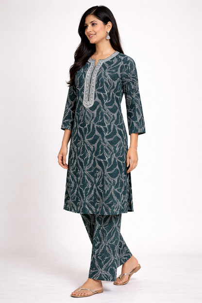 Elegant Bottle Green Printed Kurta Set for Women | Minimal Ethnic Style by Pd Clori