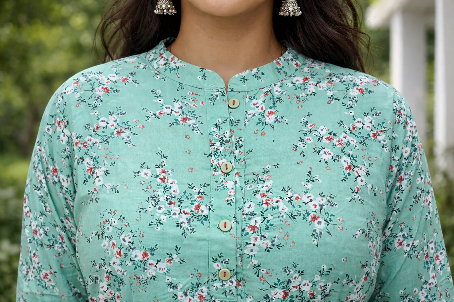 Mint Green Floral Printed Kurti for Women | Minimal Everyday Elegance by Pd Clori
