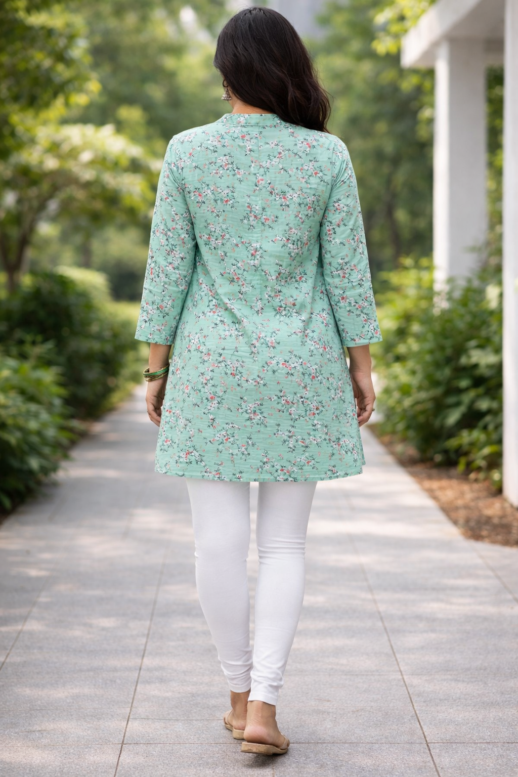 Mint Green Floral Printed Kurti for Women | Minimal Everyday Elegance by Pd Clori