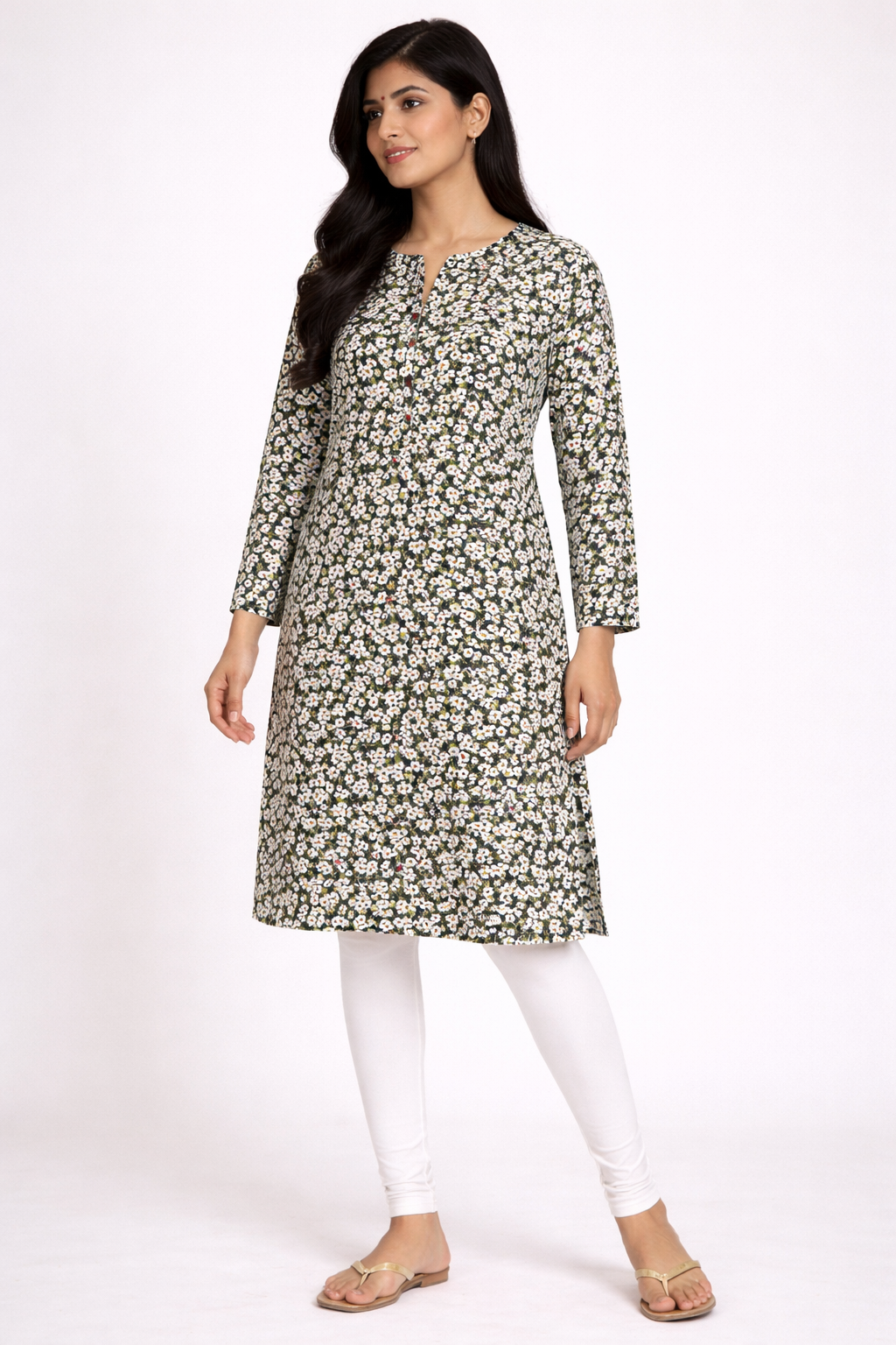 Elegant Olive Floral Printed Kurti for Women | Minimal Everyday Style by Pd Clori