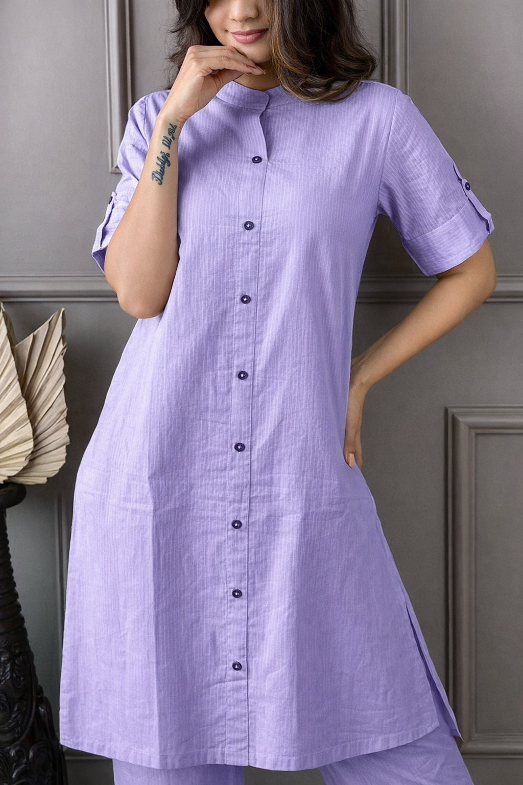 Elegant Lavender Button-Down Kurta Set for Women | Minimal Chic by Pd Clori