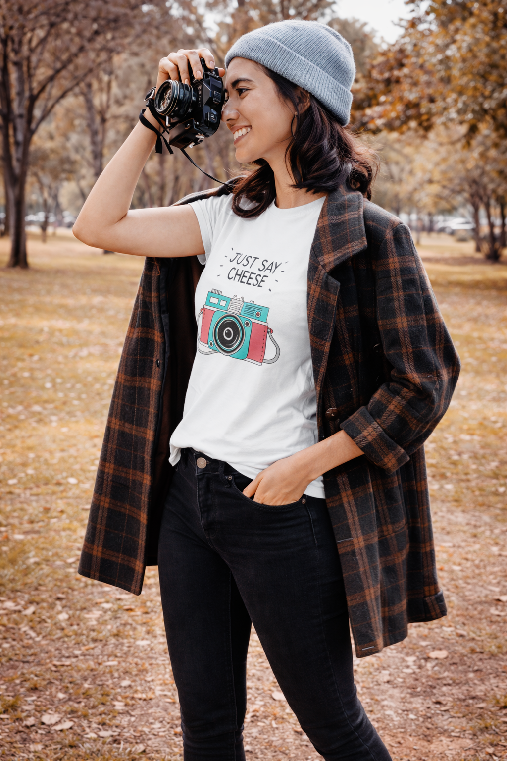 Just Say Cheese – Cute Camera Graphic T-Shirt for Women