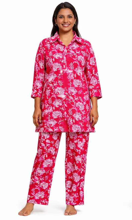 Elegant Pink Floral Printed Night Suit Set for Women | Soft & Relaxed Fit by Pd Clori
