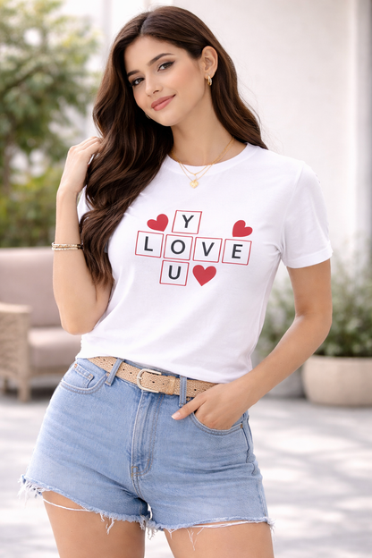 Pd Clori LOVE Grid T-Shirt | Minimal Heart Graphic Tee for Women | Aesthetic White Cotton