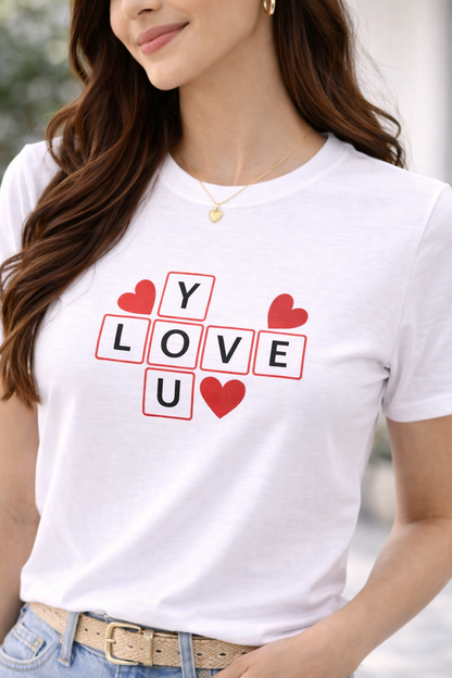 Pd Clori LOVE Grid T-Shirt | Minimal Heart Graphic Tee for Women | Aesthetic White Cotton