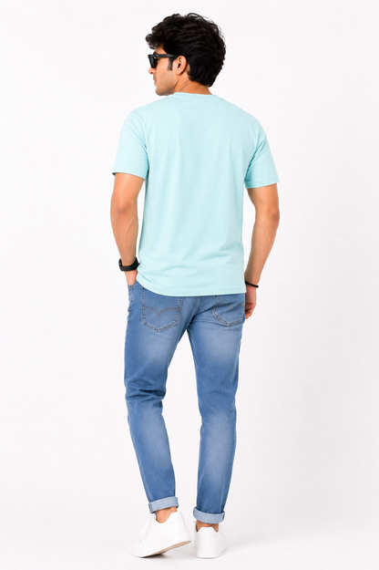 Men's Sky Blue Solid Cotton T-Shirt | Premium Round Neck Half Sleeve Casual Tee