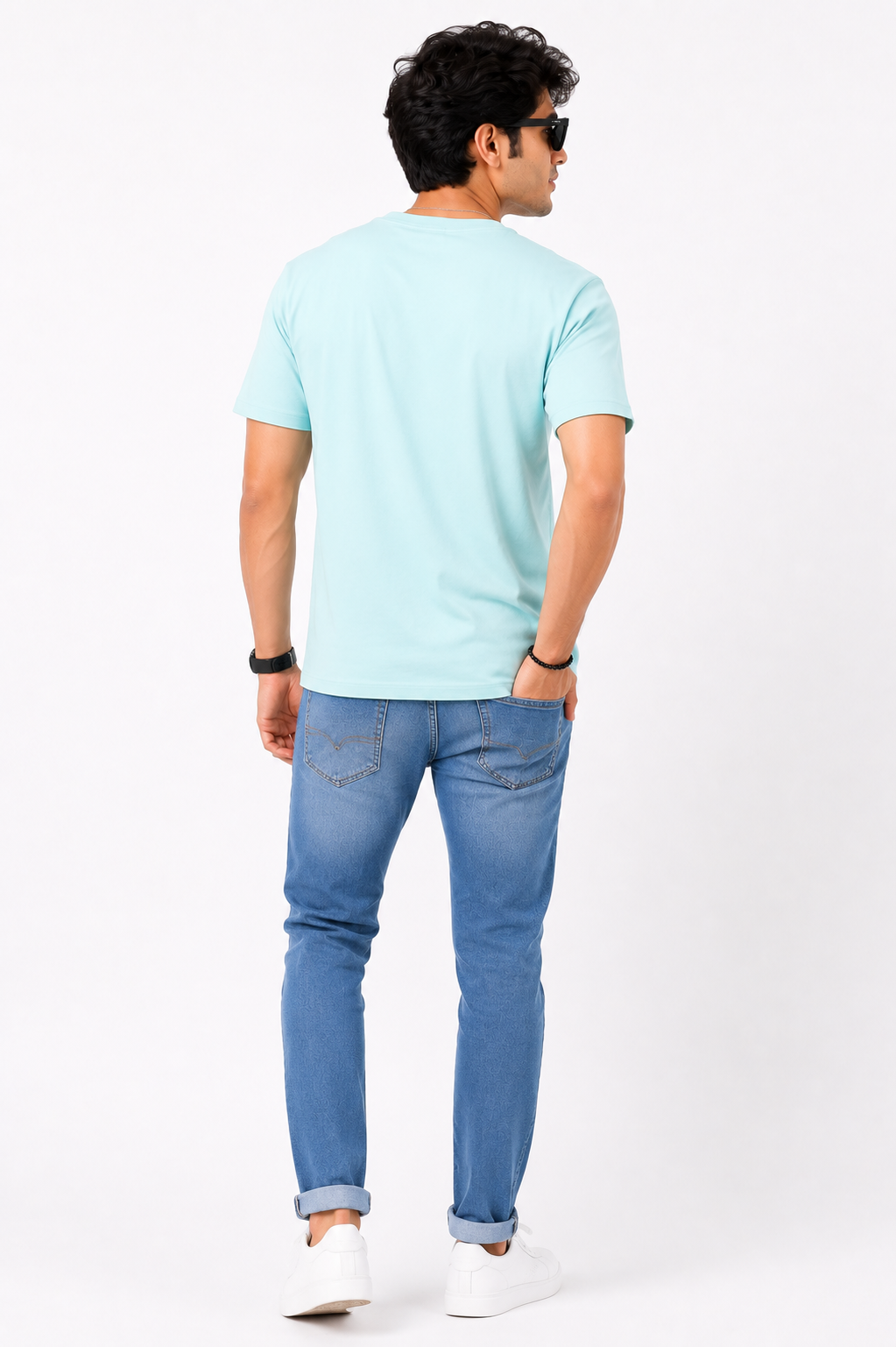 Men's Sky Blue Solid Cotton T-Shirt | Premium Round Neck Half Sleeve Casual Tee