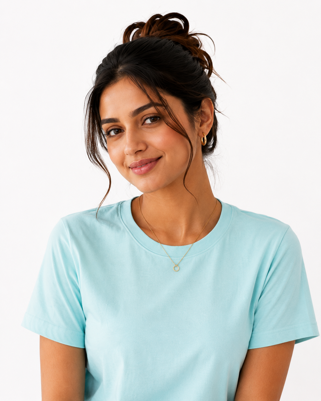 Women's Sky Blue Solid Cotton T-Shirt | Classic Round Neck Half Sleeve Casual Tee