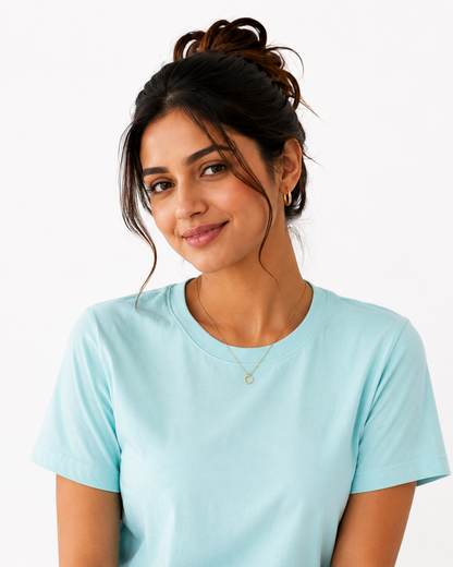 Women's Sky Blue Solid Cotton T-Shirt | Classic Round Neck Half Sleeve Casual Tee