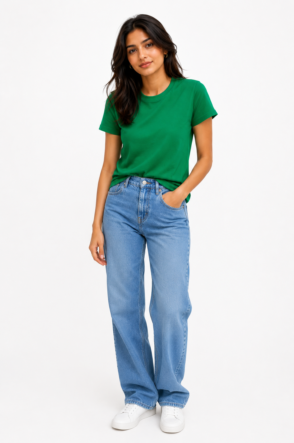 Women's Premium Solid Green Cotton T-Shirt