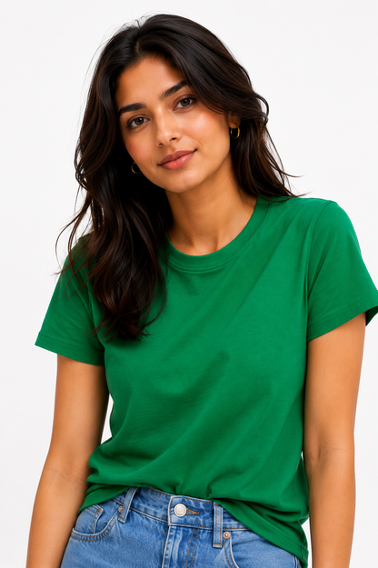 Women's Premium Solid Green Cotton T-Shirt