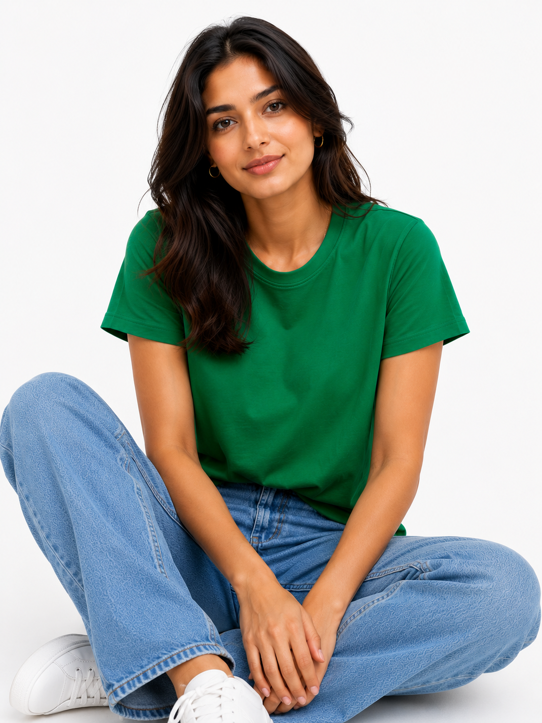 Women's Premium Solid Green Cotton T-Shirt