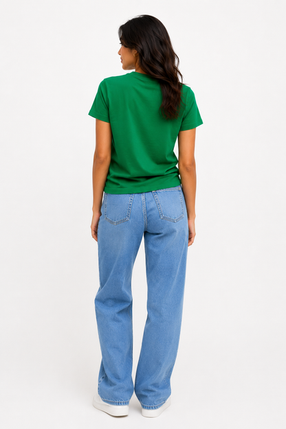Women's Premium Solid Green Cotton T-Shirt